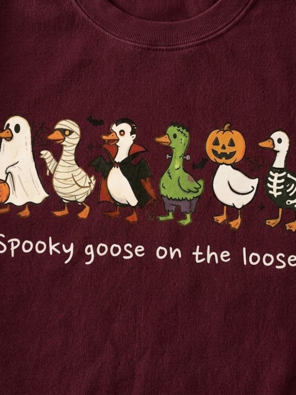 Spooky Goose On The Loose Funny Fall Halloween Maroon Halloween Sweatshirt - Picture 2 of 6